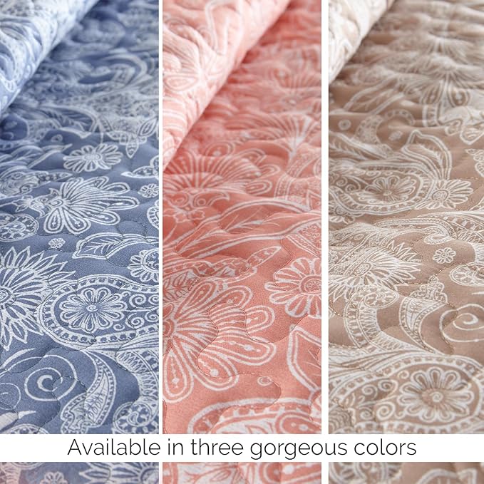 Southshore Fine Living, Inc. Twin XL Quilt Bedding Set, Dorm Bedding Essentials, 2-Sided Reversible, Stain Resistant, Machine Washable Paisley Bedspread, Twin XL Comforter w/Pillow Sham, Paisley Blue