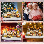 taman Christmas Village Collectible Buildings - Santa Claus Riding Sleigh with 3-Elk Warm Light Christmas Ornaments for Holiday Decorations