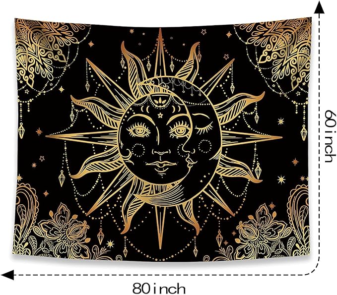 Lunerfex Hippie Sun and Moon Tapestry Bohemian Tapestry Aesthetic Cute Tapestries for Bedroom and Living Room Decor Sun 60×80 Inches