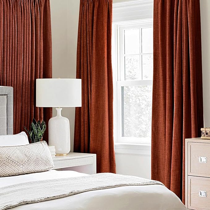 MIULEE Linen Curtains for Bedroom 100% Blackout Thermal Insulated Burnt Orange Grommet Room Darkening Curtains & Drapes Rust Terracotta Fall Decor for Living Room Nursery 52 x 54 Inch (2 Panels)