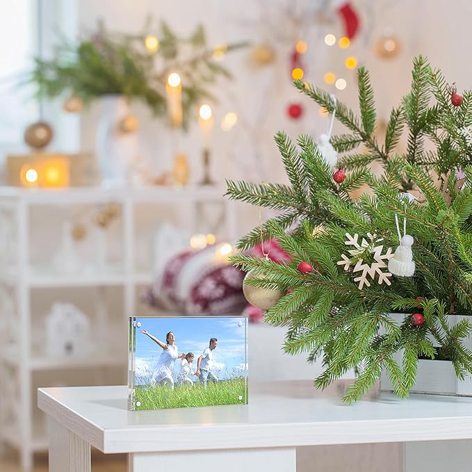 Acrylic Frame 4x6 Inch 5pack, Clear Acrylic Picture Frame with Thickness 10+10mm, Transparent Magnetic Picture Frame with Double Sided Free Standing, Framless Tabletop Photo Frame for Family