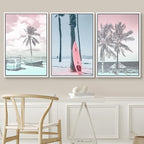 SIGNWIN Framed Canvas Print Wall Art Set Vintage Retro Hawaiian Island Hut Surfboard Nature Wilderness Photography Modern Art Landscape Relax/Calm for Living Room, Bedroom, Office - 24"x36"x3 White