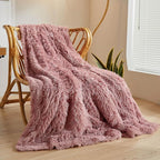 XeGe Plush Faux Fur Throw, Dusty Pink Luxurious 50x60 Shaggy Furry Blanket, Fluffy Microfiber Velvet Couch Throw, Ultra Soft Warm Fuzzy Lap Blanket for Sofa Bed Chair Car Office, Dusty Pink
