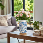 Blue and White Ceramic Vase for Flowers,9 inch Rustic Vintage Chinoiserie Vases Home Decor, Farmhouse Decor, Shelf, Living Room, Bedroom, Table Decoration