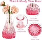 Set of 40 Glass Bud Vases, Small Pink Glass Vases in Bulk, Mini Vintage Embossed Flower Vase for Wedding, Centerpieces, Birthday Party, Baby Shower, Home Table Decorations (Pink)