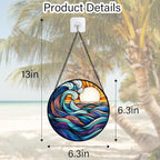 Stained Glass Window Hanging, Big Wave Sun Suncatcher Diamond Glass Panel Hangings Abstract Sun Catchers Decor for Birthday for Women, Men, Wife, Aunt,and Mom 6.3X6.3IN