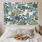 Chinoiserie Tapestry, Asian Watercolor Abstract Art, Japanese Wall Tapestry, Nature Landscape Tapestries for Bedroom, Living Room Decor 90"x60"