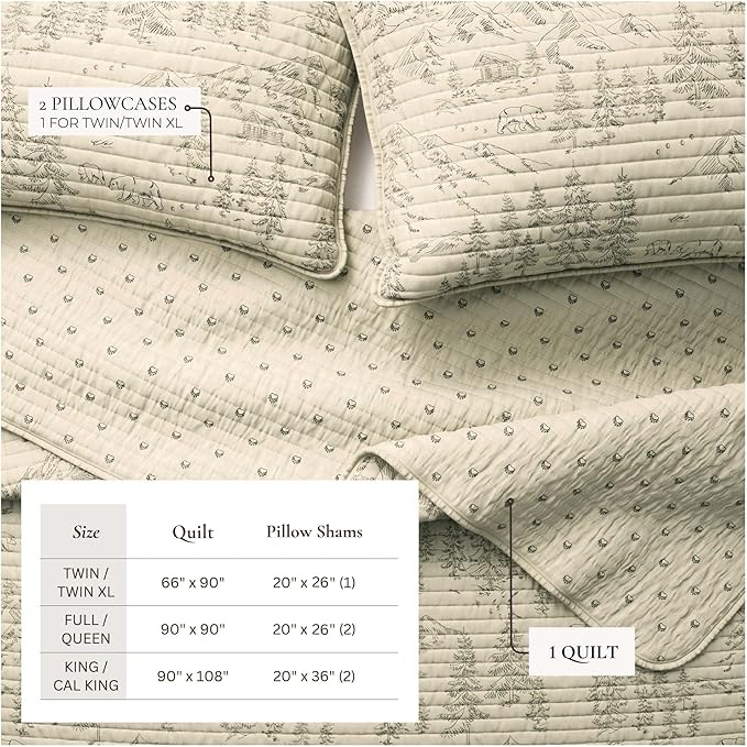 Great Bay Home Twin/Twin XL Reversible Rustic Lodge Bear Bedspread Quilt with Sham - All Season Cabin Coverlet Bedding Set (Includes 1 Quilt, 1 Pillow Sham)