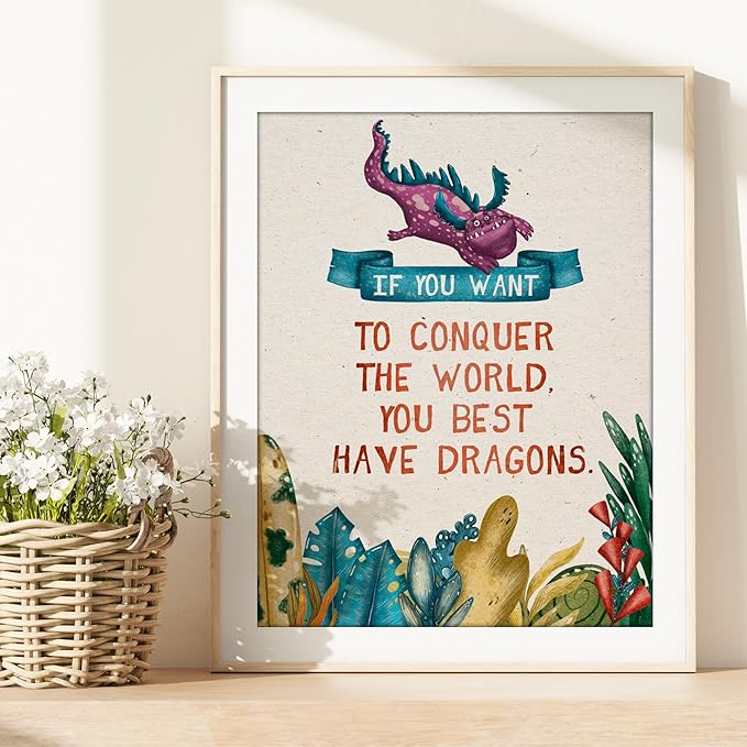 Dragon Art Prints (Set of 4) - Unframed - 11x14 | Wall Art for Enhancing Home or Office Decor | Kid's Room Decor | Living Room Decor | Bedroom Decor | Classroom Decor | Bedroom Wall Art