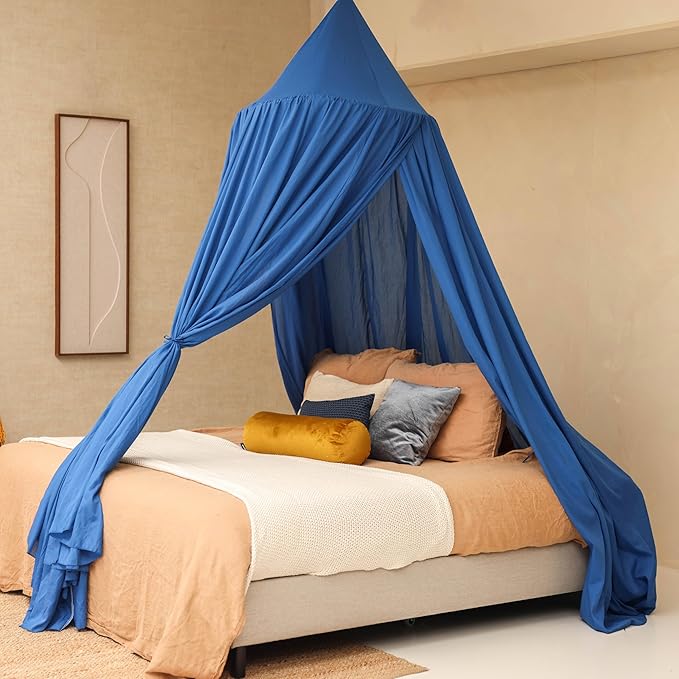Blue Bed Canopy for Queen and King-Sized Beds | Bedroom Decoration for Teens or Adults | Conical Shape Insect Netting | Mosquito Net in Multiple Colors and Sizes