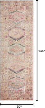 Loloi Layla Collection LAY-17 Pink/Lagoon 2'-6" x 12'-0" .13" Thick Runner Rug, Soft, Durable, Vintage Inspired, Distressed, Low Pile, Non-Shedding, Easy Clean, Printed, Living Room Rug