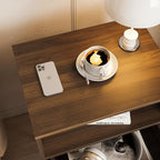 Rattan Nightstand,Farmhouse Bedside Table with 2 Storage Drawer and Open Wood Shelf, for Bedroom and Small Spaces,Night Stand with Solid Wood Legs (Walnut Brown)