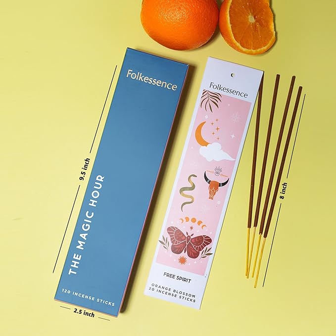 Folkulture Incense Sticks | Set of 6 (120 Organic Insence-Sticks) for Positive Aura with 45 Mins Burn Time | Non Toxic Coconut Mango, Aqua, Green Tea, Rose Geranium, Orange Blossom Inscents-Sticks