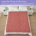 Bigacogo Chunky Knit Throw Blanket for Couch, 51x63 inches, 100% Hand Knitted with Thick Jumbo Chenille Yarn, Cozy Soft Large Rope Knot Cable Crochet Blankets for Sofa Bed Living Room, Antique Red