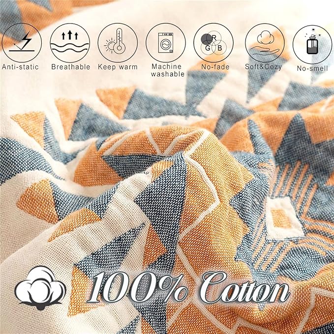 Spring Blankets Cotton Throw Blanket 60''x 80'' Muslin Blanket for Couch Bed Chair,Cozy Soft Bed Cotton Quilted Boho Quilts Blanket Gifts for Women