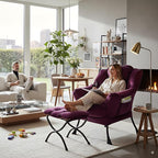 Lazy Chair and Ottoman, Large Accent Lounge Chair with Armrests and a Side Pocket, Modern Leisure Upholstered Sofa Reading Armchair with Footrest for Bedroom, Living Room, Dorm Rooms, Office