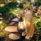 Solar Powered Outdoor Cat Garden Statue, Crafted Garden Sculptures & Statues for Patio, Yard, Lawn, Gardening Gifts for Women and Mom(11" Cat)