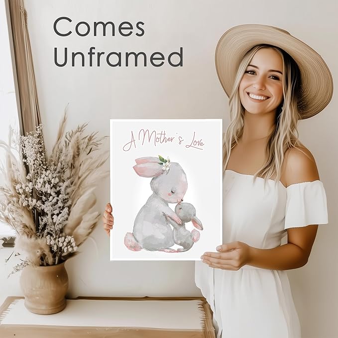 Mother and Child Bunny Wall Art Print - Unframed - 11x14 | Nursery Decor | Bedroom Decor | Room Decor Aesthetic | Bedroom Wall decor