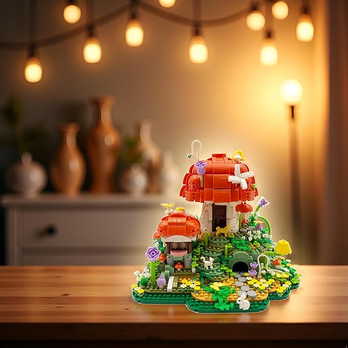 Mushroom House Micro Building Blocks，2798 PCS Mini Flower House Architecture Building Set for Adults Teens，Garden House Buiding Toy with Small Animal Models，Creative Collectible Gifts for 14+