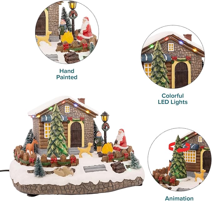 Christmas Village Animated Santa's Getaway | Christmas House Collection Accessories Figurines for Decorations and Gift | Motion and Sound with Multicolor LED Lights