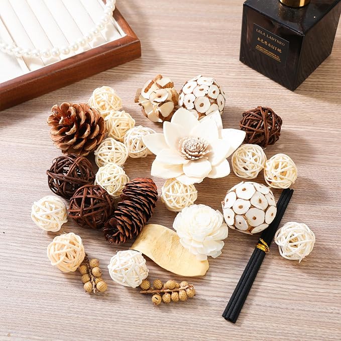 Fall Vanilla Scented Potpourri Bowl Fillers | Sea Salt Dried Flowers | Fragrance Sachet of Petal | White Halloween Vase Decor | Home Fragrance for Bathroom Bedroom Living Room Office (White)