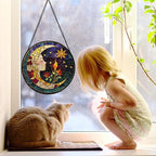 Stained Glass Window Hanging, Moon Goddess Torch Suncatcher Diamond Glass Panel Hangings Dream Sun Catchers Decor for Birthday for Women, Men, Wife, Aunt, and Mom 6.3 in
