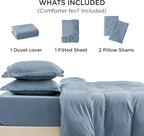 Bedsure Duvet Cover Queen Size with Fitted Sheet - 4 Pieces Prewashed Cotton-Like Extra Soft Bedding Set, Includes 1 Duvet Cover 90x90 Inches, 2 Pillow Shams, 1 Fitted Sheet, Mineral Blue