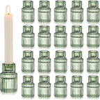 Hewory Glass Taper Candle Holders: 20 PCS Green Vintage Candle Holder Candlestick Holders Bulk, Ribbed Glass Candle Holder Candle Sticks Holder Decor for Table Centerpiece Wedding Christmas Home Decor