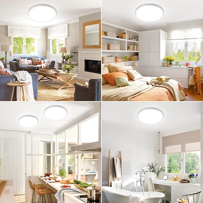 SunRider 4-Pack 16 Inch LED Flush Mount Ceiling Light, 3200LM, 5000K Daylight White, 32W Dimmable Modern Round Flat Ceiling Lights for Living Room