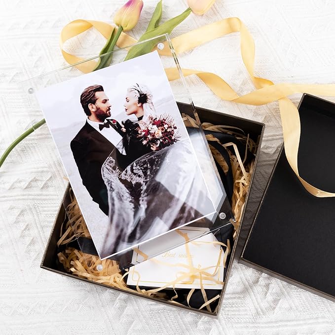 Golden State Art 6x8 Acrylic Picture Frames 5 Pack, Frameless Clear Photo Frame, Double Sided Freestanding, Tabletop Display for Home Office Desk