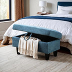 Ottoman Rectangular Storage Ottoman Bench, Flannel Footrest Stool Footstool with Lid for Living Room, Bedroom, Entryway, Light Blue, 28.5"x19"x17.5"