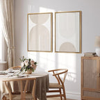 SIGNFORD Framed Canvas Print Wall Art Set Beige & White Duotone Geometric Spiral Polygons Abstract Shapes Illustrations Modern Art Decorative Minimalist Relax/Cozy for Bedroom - 16"x24"x2 Natural