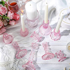 Mumufy 10 Pcs Glass Crystal Taper Candle Holders Clear Glass Candlestick Holder Fit 0.8 Inch Candles Crystal Decorative Candle Stand Centerpiece Table Wedding Dining Party (Classic,Pink)