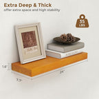 Marsmiles Wood Floating Shelves for Wall - 24 Inch Wooden Floating Shelves Set of 2-24 Inch Wide x 7.7 Inch Deep x 1.6 Inch Thick Rustic Wood Shelves for Room Wall