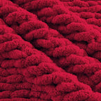 Carriediosa Chunky Knit Throw Blanket 50" X 60", 100% Hand Made Large Chenille Loop Yarn Soft Fluffy Throws for Couch Sofa Bed, Big Crochet Cozy Heavy Thick Cable Woven Blankets, Red