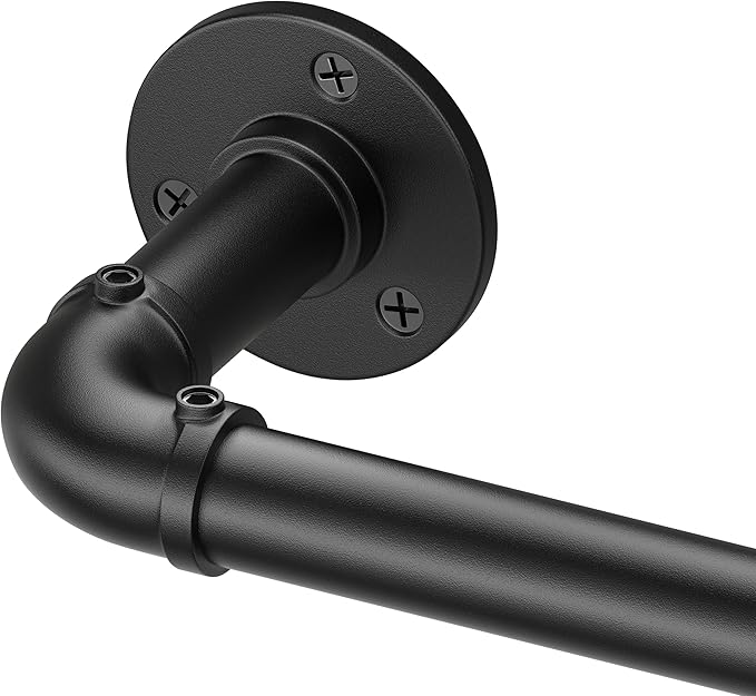 Curtain Rods for Windows 36 to 72, Black Adjustable Curtain Rod, Wrap Around Blackout Curtain Rod, Heavy Duty Industrial Curtain Rods, 1 Inch Outdoor/Indoor Drapery Pole 36-72"