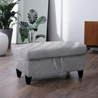 Ottoman Rectangular Storage Ottoman Bench, Flannel Footrest Stool Footstool with Lid for Living Room, Bedroom, Entryway, Gray, 28.5"x19"x17.5"