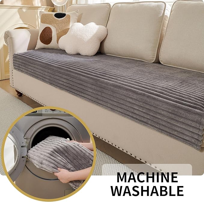 HAOMAIJIA Non-Slip Couch Armrest Covers for Sofa,Fuzzy Couch Arm Covers Set of 2,Washable Thick Soft Recliner Chair Arm Cover Protectors