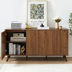 Fluted Sideboard Buffet Cabinet with Storage, Modern Storage Cabinet with 3 Doors, Wood Credenza Buffet Sideboards, Console Table for Kitchen Dining Living Room Entryway (Walnut)