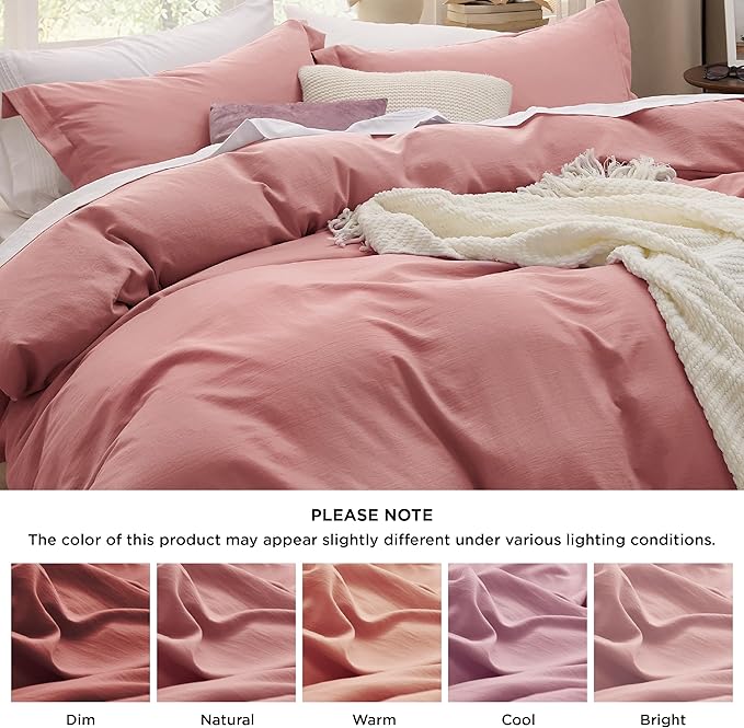 Bedsure Pink Clay Duvet Cover King Size - 3 Pieces Prewashed Cotton-Like Extra Soft Bedding Set, Includes 1 Duvet Cover 104x90 Inches with Zipper Closure & 2 Pillow Shams, Comforter Not Included