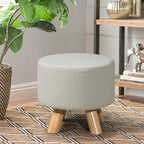 Asense Small Round Ottoman Foot Rest Stool Fabric Padded Seat Footstool Ottoman with Wooden Legs (Beige Grey,Fabric)