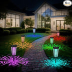 Solar Pathway Landscape Lights 4 Pack, RGB Color Changing+Warm White Outdoor Waterproof Solar Yard Lights for Garden Sideway Outside, Patio, Path, Yard, Walkway, Driveway, 2 Modes