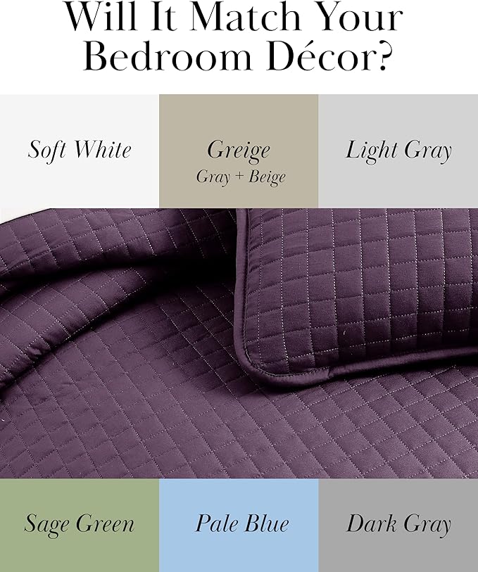 Southshore Fine Living, Inc. Oversized King Quilt Bedding Set, Soft Brushed Microfiber, Stain and Pet Hair Resistant Bedding, California/King Size Quilt Coverlet Bedspread Set w/2 Shams, Purple