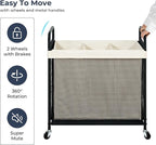 STO STO Laundry Hamper 3 Section, 120L Rolling Laundry Sorter Cart with Removable and Washable Liner Bag, Rolling Clothes Hamper with Metal Handle for Laundry Room and Bedroom