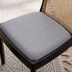 Mid Century Dining Chairs Set of 2, Accent Rattan Side Chairs Linen Fabric Kitchen Chair with Solid Wooden Legs for Living Room Dining Room, Grey