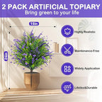 Artificial Boxwood Topiary Ball Trees with Ground Spikes UV Resistant Faux Greenery Shrubs Fake Shrubs for Outdoors, Realistic Faux Plants Bushes for Garden Porch Yard Patio Decor (Purple Flower)