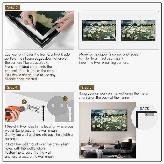 SIGNWIN 30"x60" Extra Large Framed Wall Art White Wildflower Field in Impressionist Style, Soft Floral Landscape for Home Living Room Bedroom Decor (Frame Assembly Required)