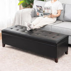 Joveco Storage Ottoman Bench, 51 Inch Leather Tufted Upholstered Bench for End Foot of Bed, Bedroom, Living Room, Black