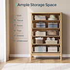 LINSY HOME Fluted Dresser for Bedroom with 5 Drawers, 46" Tall Mid Century Modern Dressers, Wide Boho Chest of Drawers, Large Wood Accent Storage Cabinet for Living Room, Curved Profile Design, Oak