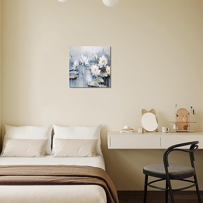 TAIJXAGSG Modern Canvas Wall Art Decor Prints Paintings Wall Decorations White Flowers Artwork for Bedroom Kitchen Office Decor 13"×13" bathroom decor wall